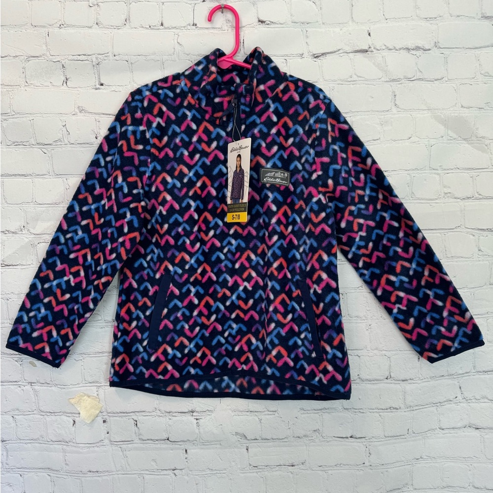 NWT Eddie Bauer Kids 1/4 Zip Multicolor Chevron Fleece Jacket Size 7/8
